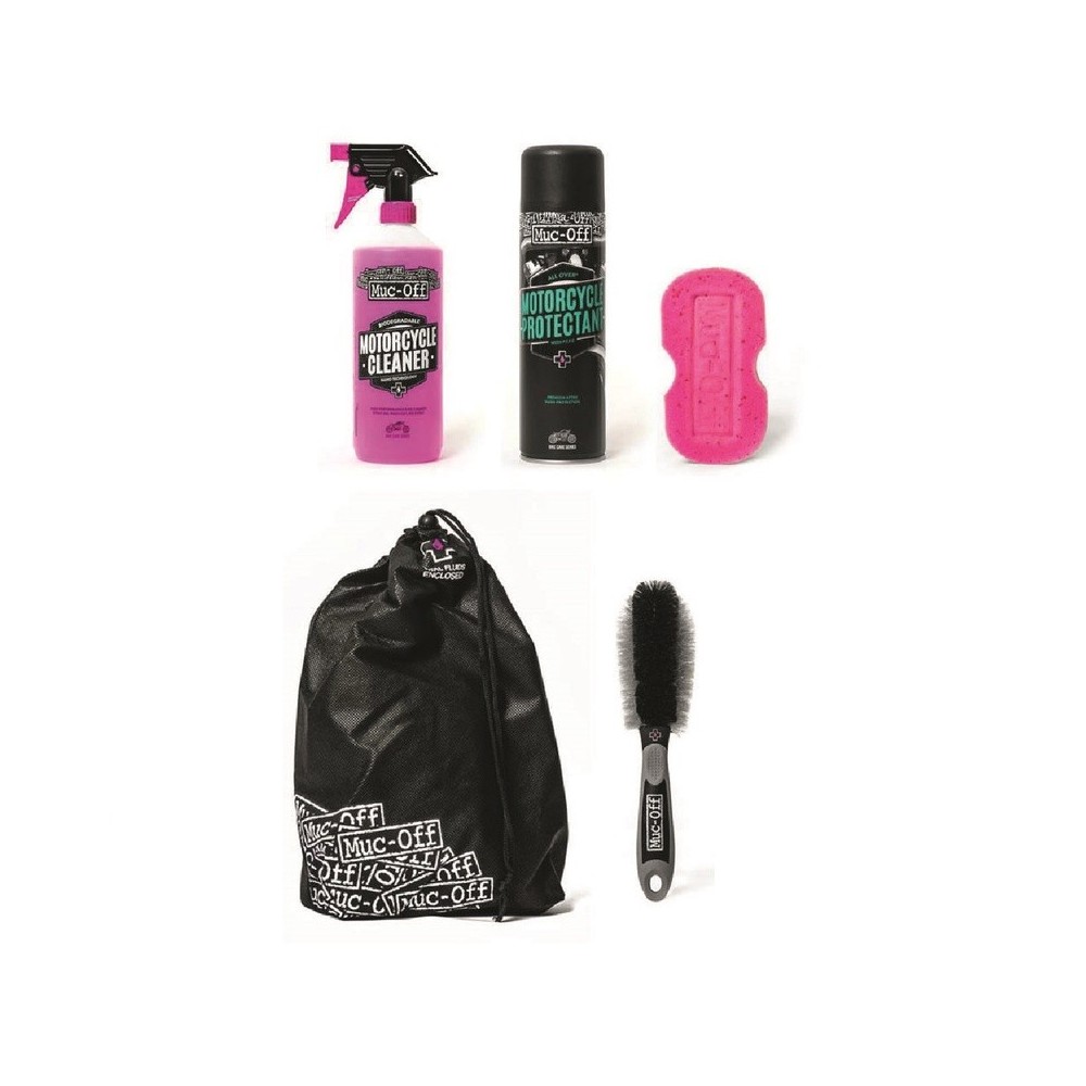 Kit completo de limpieza MUC-OFF: Protector, limpiador, esponja y cepillo